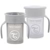 Twistshake 2 bicchieri a prova di perdite per bambini 360, con guarnizione in silicone, 230 ml, da allenamento per bambini, senza BPA, colore: grigio e bianco