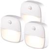 XVZ Luce Notturna con Sensore Movimento, 3 Pezzi Luce Scale Batteria, Automatiche Luce Armadio LED con Sensore per Corridoio, Camera da letto, Armadio, Bagn, Scale - Bianco Caldo