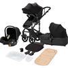 NADDLILY Passeggino Trio, Passeggino 3 in 1 con Spinta Reversibile a Due Vie, Trio Passeggino Neonati con Accessori, Carrozzina per Neonati con Design Portatile Pieghevole Un Clic (588 Black)