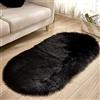 GUOCU Tappeto Salotto Pelo Lungo Ovale Pelliccia Sintetica Soffice Scendiletto Tappeto Peloso Piede Pad Moquette Peluche Antiscivolo Tappetino Tappeti Soggiorno Divano Camera da Letto Nero 40x60CM