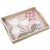 DRW Vassoio in legno decorato con fiori in bianco 40x30x7 cm