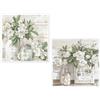 DRW Set di 2 quadri tela con cornice in legno con assortimento di fiori con una parte a mano in bianco e verde 40x3x40 cm