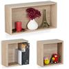Relaxdays Mensole da Muro, Set 3 Ripiani Sospesi a Cubo, Scaffali in 2 Misure Libreria Parete Design Moderno, Naturale, Fibra di Legno