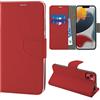 N NEWTOP Cover Compatibile con Apple iPhone 13 e 14, HQ Lateral Custodia Libro Flip Chiusura Magnetica Portafoglio Simil Pelle Stand (Rosso)