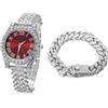 HALUKAKAH Orologio d'oro con Diamanti,Bambino Platino Placcato Oro Bianco 36MM Larghezza Rosso Quadrante Quartz 20cm con Catena Cubane18cm Bracelet,Confezione Regalo Gratuita