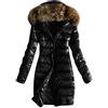 BOTCAM Piumino invernale caldo da donna, cappotto invernale lungo con cappuccio, rivestimento in pelliccia sintetica, caldo piumino lucido, invernale, parka con cerniera, giacca invernale, Nero , M