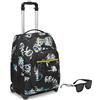 Seven Trolley Seven, Abstract graffiti boy, Nero, 2 in 1 Zaino con Cross-Over System, Scuola & Viaggio + Occhiali da Sole con Custodia