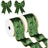 Hollyone Nastri di velluto verde da 63 mm x 9,1 m, 2 pezzi di nastri natalizi spessi per confezioni regalo, nastri larghi per artigianato, nastri con filo per auto da matrimonio, albero di Natale