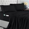 Utopia Bedding Set Lenzuola Una Piazza e Mezza 4 Pezzi 135x190 cm - Microfibra di Poliestere - Lenzuolo con Angoli con Tasche Portaoggetti, Lenzuolo Piatto e 2 Federe Ricamate, Nero