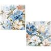 DRW Set di 2 quadri tela con cornice in legno con assortimento di fiori con una parte a mano in blu e beige 40x3x40 cm