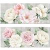 DRW Set di 2 quadri tela con cornice in legno con assortimento di fiori con una parte a mano in bianco, rosa e verde, 55x3x135 cm