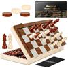 Havnidy Set di Scacchi e Dama 2 in 1 Scacchiera Magnetica in Legno, Scacchi da Viaggio Pieghevoli 38CM, Giochi Educativi, Giocattoli e Regali, Scacchiera per Bambini e Adulti