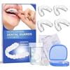 Sunolkie 4 Pezzi Bite Dentale Notturno - 2 Taglie Denti Bocca Guardia, Automodellante Denti, Protettore per Russare, Dispositivo Anti Russamento, Mouth Guard per Dormire con 12 Compresse Detergenti