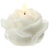 Hervit Candela LED a Forma di Rosa Laccata Bianca Finta Fiamma Oscillante - Scatola Regalo - 2 Colori - Candela di Cera a Fiore Illuminazione Rilassante Senza Filo - Batterie Non Incluse - Ø12x8cm