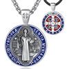 EUDORA Harmony Ball S925 Argento Sterling Medaglia di San Benedetto Collana San Benito per Donne Uomini, Ciondolo Amuleto Vintage di San Benedetto Gioielli Cristiani Cattolici Regali Padre, 24+20