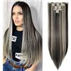 TESS Extension Capelli Clip 66 cm, Extension con Clip Liscio Nero/Biondo 18 Clips 8 PCS Extension Clip Capelli 140g Capelli Finti