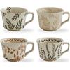 Swuut Set di 4 tazze da caffè vintage in ceramica da 350 ml, realizzate a mano, con manico grande, per latte, cioccolata calda, tazze da tè, lavastoviglie e forno a microonde (piante)