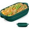 MeYuxg Set di 2 pirofile in ceramica per lasagne, 23 x 13 cm, smaltata colorata, piccola teglia da forno, rettangolare, per lasagne, cottura al forno, cibo gourmet, resistente al calore (verde scuro)