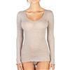 EGI Maglia Donna Manica Lunga a Costine in Lana 85% e Seta 15% con Bordo Plissé (L/XL, Noce)