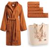 Bassetti Set Accappatoio 400gr Taglia XL + 5 Asciugamani 480gr Serie Monique + Shopper in Cotone BRUCIATO O6