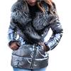 Goolecrimp Caldo Cappotto Corto da Donna Oversize Colletto di Pelliccia Moda Piumino Business Sottile Casual Soffice Elegante Cerniera Outdoor Piumino (Grigio-Argento,L)