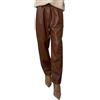 KBOPLEMQ Pantaloni in pelle, da donna, larghi, a gamba larga, a vita alta, con tasca, in similpelle PU, O marrone, XXL