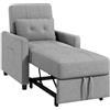 HOMCOM Poltrona Letto Singolo con Schienale Reclinabile su 3 Livelli, 2 Ruote e Cuscino, Divano Letto Singolo Pieghevole per Soggiorno in Tessuto Effetto Lino e Legno, 69x82x85cm, Grigio Chiaro