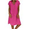AMDOLE Abito da donna estivo da donna, stile femminile, in cotone, casual, taglie forti, vestito da donna sotto le ginocchia, Rosa acceso, M