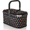 Genius Falko - Cestino per la spesa, con coperchio e manico in alluminio, colore: nero con pois colorati, 22 l, pieghevole, colore: Nero
