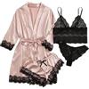 Generico Set di lingerie con vestaglia, vestaglia in pizzo da donna - Set di indumenti da notte da donna 4 pezzi sexy | Set accappatoio spa da donna per donne, ragazze, per casa, hotel, viaggi, viaggi d'affari