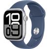 Apple Watch Series 10 Serie 10 GPS 42mm Cassa in Alluminio Color Argento con Denim Sport Band M/L