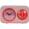 Fisura - Timer da cucina retrò rosa. Timer da cucina analogico da 60 minuti. Timer multifunzione con orologio e funzione sveglia. Timer originale. Timer Pomodoro.