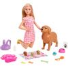 Barbie-Playset Cuccioli Appena Nati con Bambola Barbie Bionda, Cane che Partorisce, 3 Cuccioli e Funzione Cambia Colore e Accessori per Accudirli, Giocattolo per Bambini 3+ Anni, HCK75
