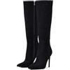 Zhabtuc Stivali Donna Alti Al Ginocchio Con Tacco A Spillo 10cm: Stivali A Punta Larghi Al Polpaccio, Comodi E In Ecopelle. Perfetti Per Un Look Elegante In Inverno.