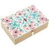 DRW Scatola rettangolare in legno con fiori in rosa e verde 24x16x7 cm