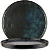 LE COQ PORCELAINE Phobos piatto piano nero con puntini reattivi blu Ø cm 26,5 (minimo 6 pezzi)