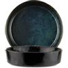 LE COQ PORCELAINE Phobos piatto fondo nero con puntini reattivi blu Ø cm 18 (minimo 6 pezzi)