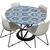 Morbuy Tovaglia Rotonda Antimacchia, Jacquard Stampa Copritavolo Elastico Rotondo, Impermeabile Lavabile Tovaglie da Tavola in Poliestere per Cucina Giardino Feste (Blu,Diametro 150cm)