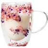 Generic Tazze di Vetro con Fiori Secchi, 350ml Tazze in Vetro Doppia Parete con Fiori, Isolato Tazza di caffè in Vetro, Bicchiere caffè Vetro Doppia Parete Tazze con Manico per tè, caffè, Bevande