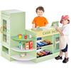 GYMAX Negozio di Alimentari per Bambini, Gioco di Supermercato in Legno Autoportante con Banco Cassa, Macchina POS, Distributore Automatico, Set di Giocattoli Registratore di Cassa (Verde)
