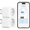 Meross Presa connessa (FR), 16A presa WiFi compatibile con Alexa e Google Home, Set di 2 prese di misurazione intelligente con controllo vocale, controllo remoto e configurazione Bluetooth