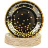 DHAIQC 50 Pezzi Piatti Carta per Feste Oro Nero, 18cm Piatti Usa e Getta Stoviglie per Feste di Compleanno Piatti Compostabili per Feste Matrimoni Compleanni Picnic Baby Shower (Oro Nero, 18CM)