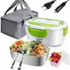 kisidus Scaldavivande Elettrico Portatile 12/24/220V Porta pranzo Lunch Box 60W per Auto Camion e Ufficio Acciaio Inox 1,5L - Verde