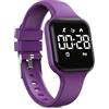 Focwony Orologio digitale per bambini, impermeabile, con contapassi, display a LED, cronometro, per bambini, ragazzi, ragazze, adolescenti, Viola uva, misura unica, Moderno