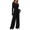 KOEMCY Tuta Donna 2 Pezzi Sportiva Manica Lunga e Pantaloni con Tasche Coulisse Elegante Ginnastica Tute Casual Abbigliamento per Yoga Jogging Fitness (Nero/XL)