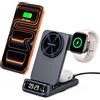 SwanScout Stazione di Ricarica Wireless per iPhone Air/17, Caricatore Magnetico 3 in 1 Pieghevole per iPhone 16/15/14/13, Apple Watch 11/10/9/8/7, AirPods, SwanScout 708M (Senza Adattatore)