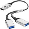 AXFEE Splitter Sdoppiatore USB Y, Cavo Splitter, Doppia presa USB2.0, Compatibile con USBMaschio femminaper Mac,Car,Xbox One Series X S, PS5, Laptop - Argento