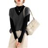 Ailaile Maglia con scollo a V Gilet da donna Maglione 100% lana merino senza maniche Pullover Basic Vest Top corti, grigio scuro, L