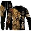 hiegi Set di tute da uomo, con motivo a leone di Natale e tigre, con stampa 3D, da uomo, con cappuccio, in due pezzi, tuta da jogging, F-ChristmasLionTiger1, XXXL