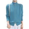 OWEIEYEU Cardigan da donna in lana merino, con colletto rialzato, doppia cerniera, maglia a tinta unita, Blu lago, XL